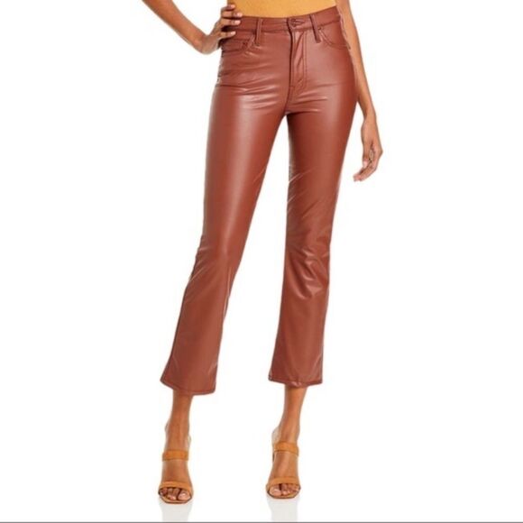 Mother The Insider Ankle Faux Leather Cropped Brown Pants Modern NWT - Picture 1 of 16
